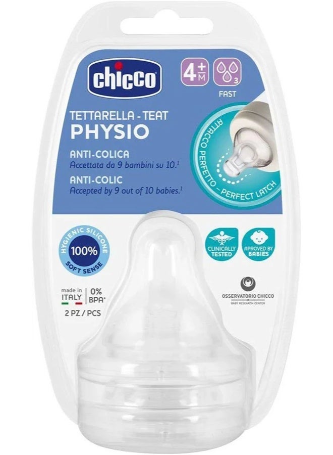 Chicco Physio Anti-Colic Silicone Nipple Fast Flow 4m+ x2 - Image 1