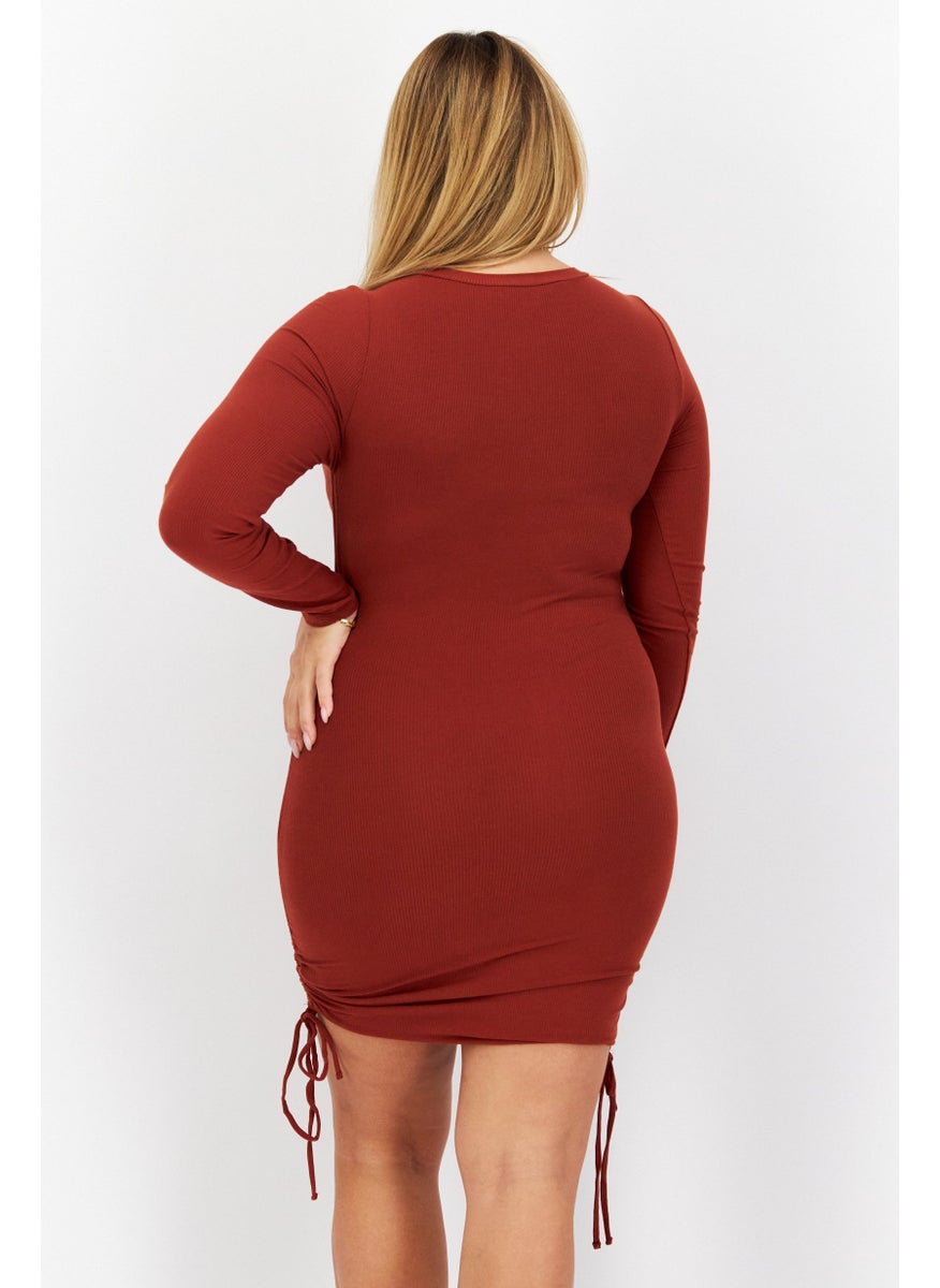 Women Scrunched Drawstring Mini Dress, Cognac - pzsku/Z4F5CE90A53F8608A7452Z/45/_/1737987172/cda41d8a-711b-452b-a4fa-9d5f9d39f763