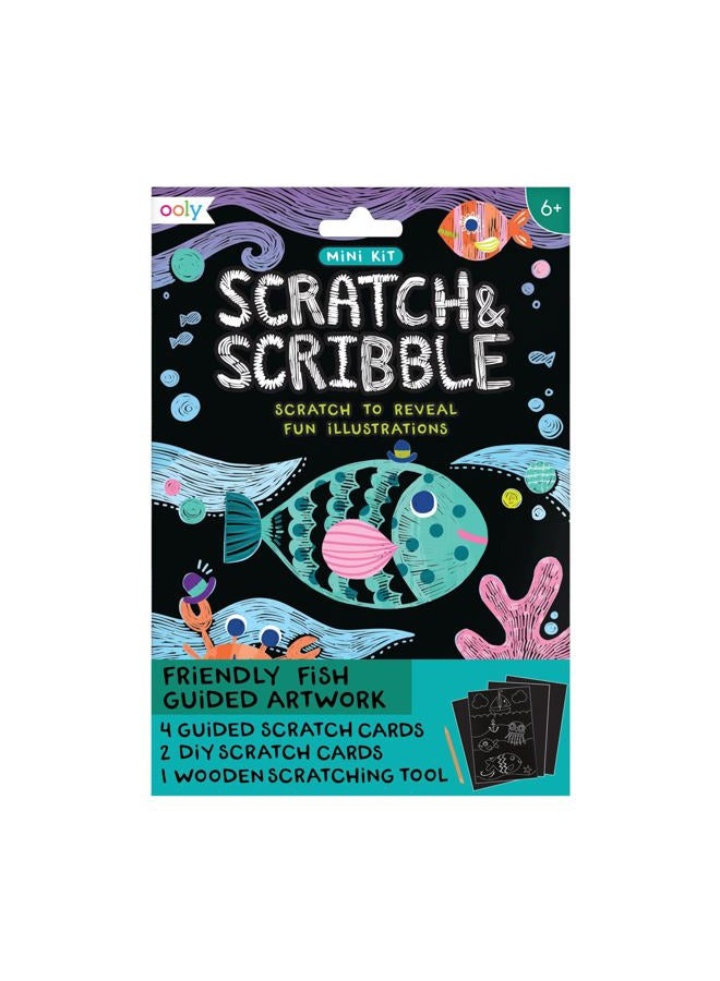 Ooly Mini Scratch & Scribble Art Kit: Friendly Fish, Colorful Scratch Book for Kids Ages 6 and Up, Creative Arts and Crafts Activity for Girls and Boys, Great for Travel, Games, and any Birthday - Image 1