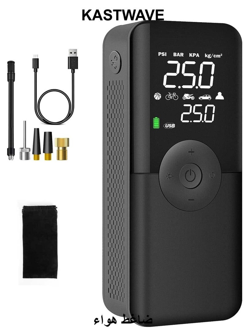 KASTWAVE Portable Air Compressor Tire Inflator with LCD Dual Screen, 150 PSI Cordless Air Pump with 6000mAh Rechargeable Battery for Cars, Bikes, Motorcycles, Balls, Not Suitable for Trucks - Image 1