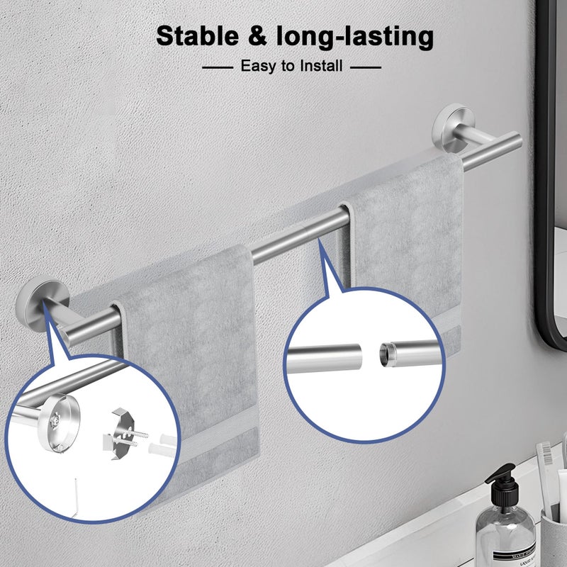 SCILIVE Brushed Nickel Towel Bar, 24 Inch Towel Racks for Bathroom Wall Mounted, SUS304 Stainless Steel Bathroom Towel Holder, Total Length 26.4 Inch Towel Bars - Image 5