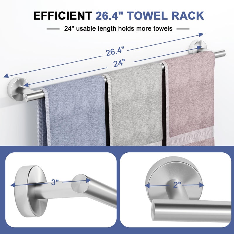 SCILIVE Brushed Nickel Towel Bar, 24 Inch Towel Racks for Bathroom Wall Mounted, SUS304 Stainless Steel Bathroom Towel Holder, Total Length 26.4 Inch Towel Bars - Image 4