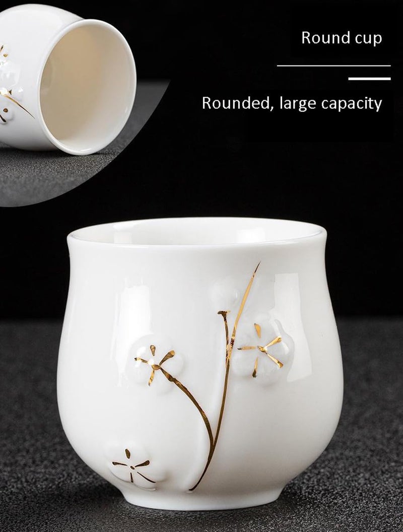 KEYDUACU Japanese Tea Set, White Ceramic Tea Set, Plum Blossom Embossed, Includes 1 Teapot (660ml), 6 Teacups,Tea Tray,Strainer, Can be used at home, outdoor, gift, Chinese Kung Fu Tea Set - Image 4