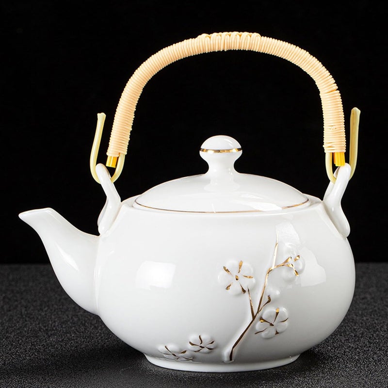 KEYDUACU Japanese Tea Set, White Ceramic Tea Set, Plum Blossom Embossed, Includes 1 Teapot (660ml), 6 Teacups,Tea Tray,Strainer, Can be used at home, outdoor, gift, Chinese Kung Fu Tea Set - Image 3