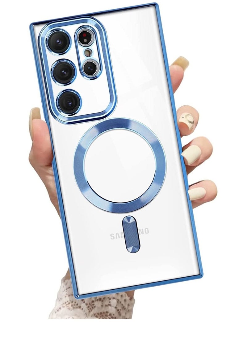 Magnetic Clear Case for Galaxy S23 Ultra Case,Compatible with MagSafe, Love Heart Design Electroplated Case Soft TPU Shockproof Full Camera Lens Protective Case - Image 1