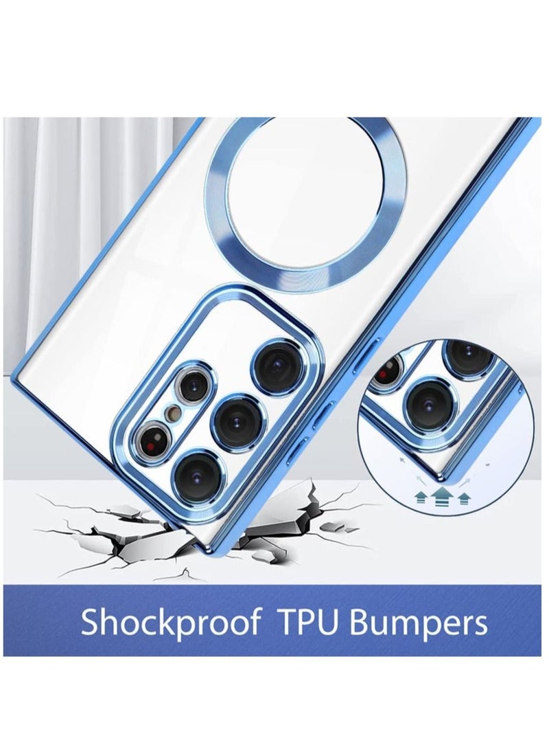 Magnetic Clear Case for Galaxy S23 Ultra Case,Compatible with MagSafe, Love Heart Design Electroplated Case Soft TPU Shockproof Full Camera Lens Protective Case - Image 2