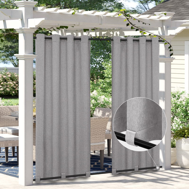Easy-Going Linen Look Outdoor Curtains Waterproof Windproof Porch Curtains, Soft Thicken Outdoor Privacy Curtains for Patio, Gazebo, Grommet Top and Tab Bottom Drape, 1 Panel, 54x84 inch, Grey - Image 1