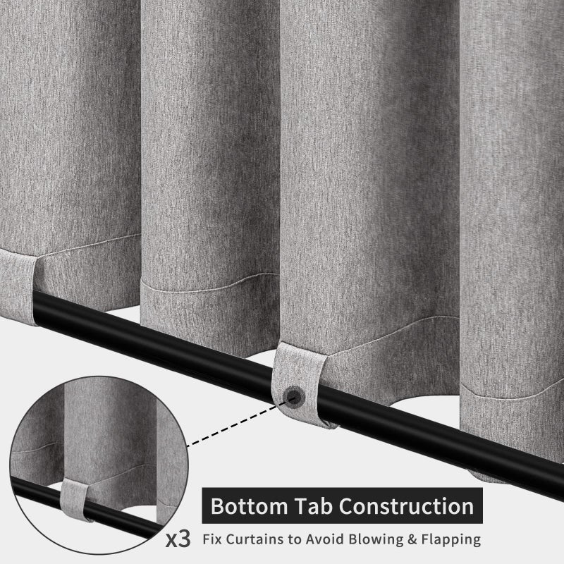 Easy-Going Linen Look Outdoor Curtains Waterproof Windproof Porch Curtains, Soft Thicken Outdoor Privacy Curtains for Patio, Gazebo, Grommet Top and Tab Bottom Drape, 1 Panel, 54x84 inch, Grey - Image 4