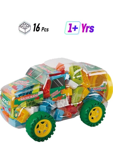 Baybee 2 in 1 Shape Sorting Building Blocks Set With Car Toy For Kids , Vehicle Sorting Shapes Learning Educational Toys For Kids , Color Learning Stacking Blocks Toys For Toddlers Kids for 1 to 2 Years