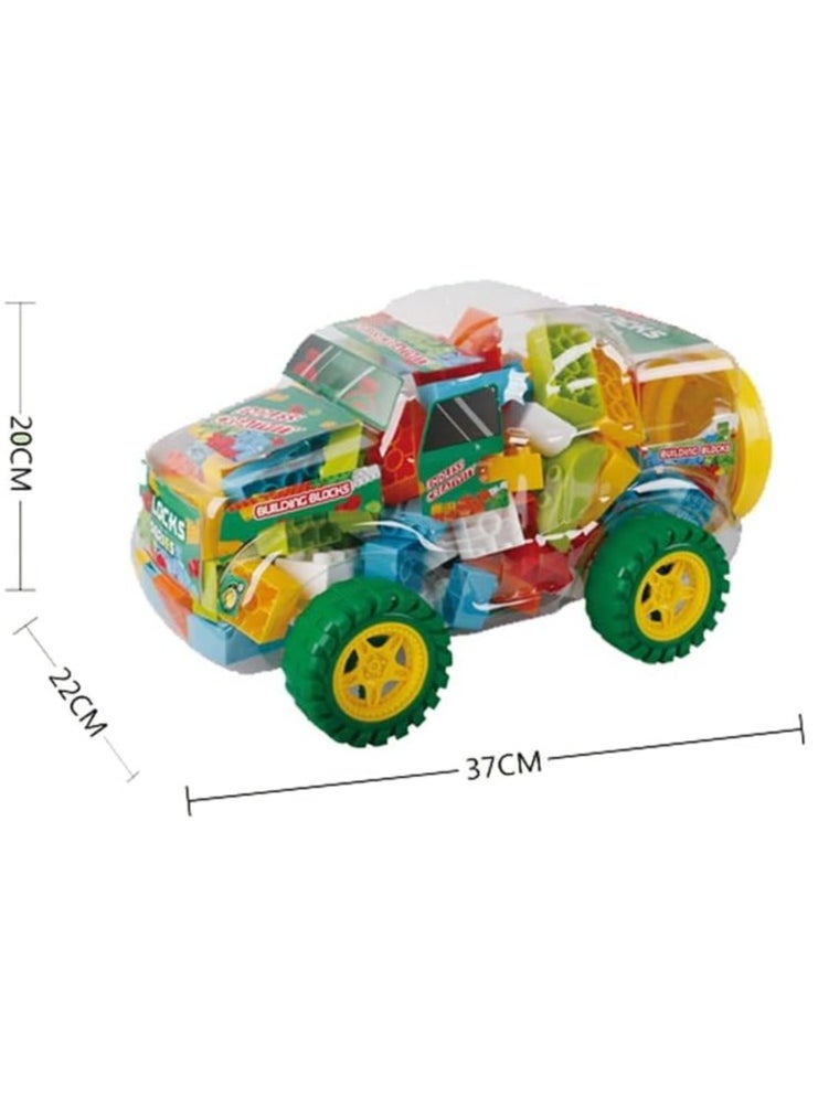 Baybee 2 in 1 Shape Sorting Building Blocks Set With Car Toy For Kids , Vehicle Sorting Shapes Learning Educational Toys For Kids , Color Learning Stacking Blocks Toys For Toddlers Kids for 1 to 2 Years