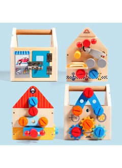 Generic Wooden Early Education Simulation Unlock Toolbox Children's Disassembly Nut Portable Maintenance Tool Basket Educational Toys-Color:YF-Tool House 0.9  - Image 5