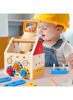 Generic Wooden Early Education Simulation Unlock Toolbox Children's Disassembly Nut Portable Maintenance Tool Basket Educational Toys-Color:YF-Tool House 0.9  - Image 3
