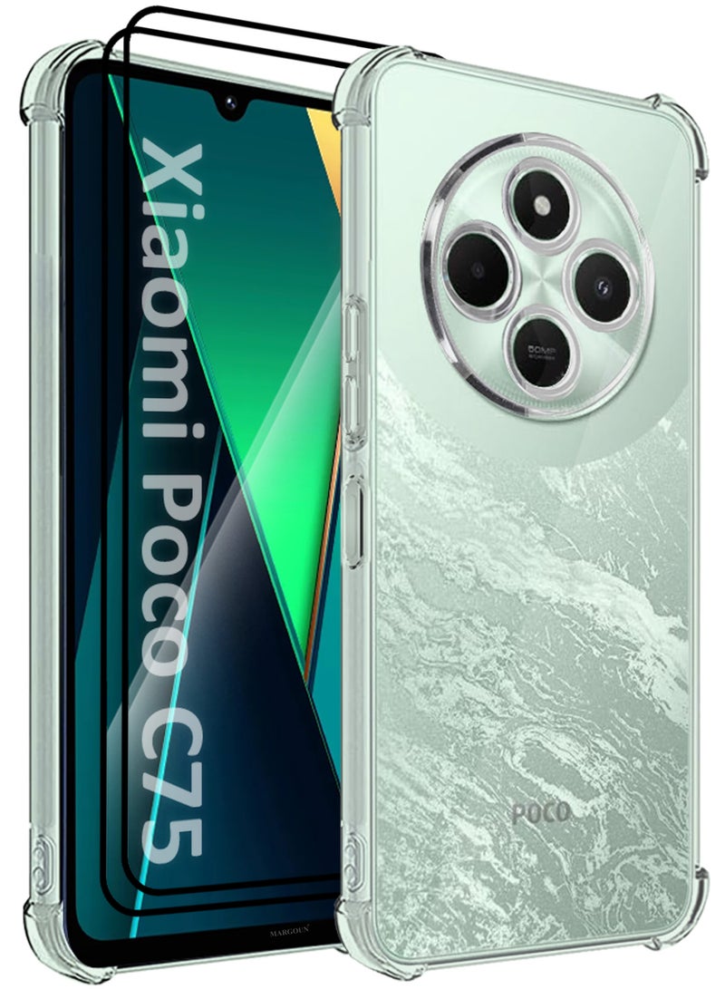 MARGOUN 3Packs Gorilla Case for Poco C75  Transparent Shockproof  Crystal Clear with Reinforced Corners with Two 3D Screen Protectors Clear-3 - Image 1