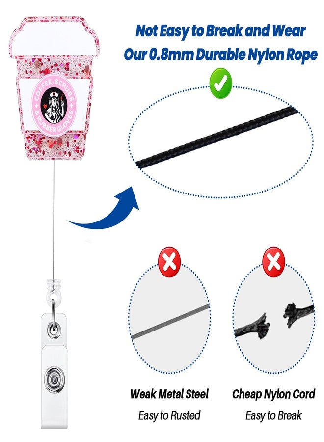 BEZTN Nurse Badge Reel, Retractable RN Nurse Badge Holder, Cute Pink Badge Reel, Funny Nursing Student ID Badge Clip, Coffee Lover Badge Reels, LPN MA Medical Worker Nurse Accessories for Work - Image 5