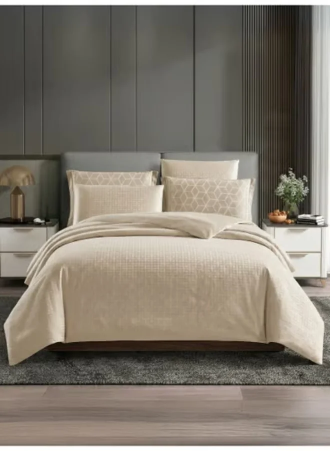 دوناتيلا طقم غطاء لحاف هندسي، مقاس كينج يناسب سرير بمقاس 200×200 سم - طقم سرير مكون من 6 قطع، قماش ميكروفايبر ممشط - 1 غطاء لحاف، 1 شرشف مطاطي، 2 كيس مخدة شام، 2 كيس مخدة (الحشوة غير متضمنة)