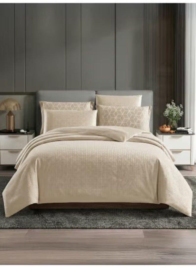 Donetella Geometric Duvet Set, King Size Fits 200x200 cm - 6-Pcs Bed Set, Brushed Microfiber Fabric - 1 Duvet Cover, 1 Fitted Sheet, 2 Pillow Shams, 2 Pillowcases (Filler Not Included) - Image 1