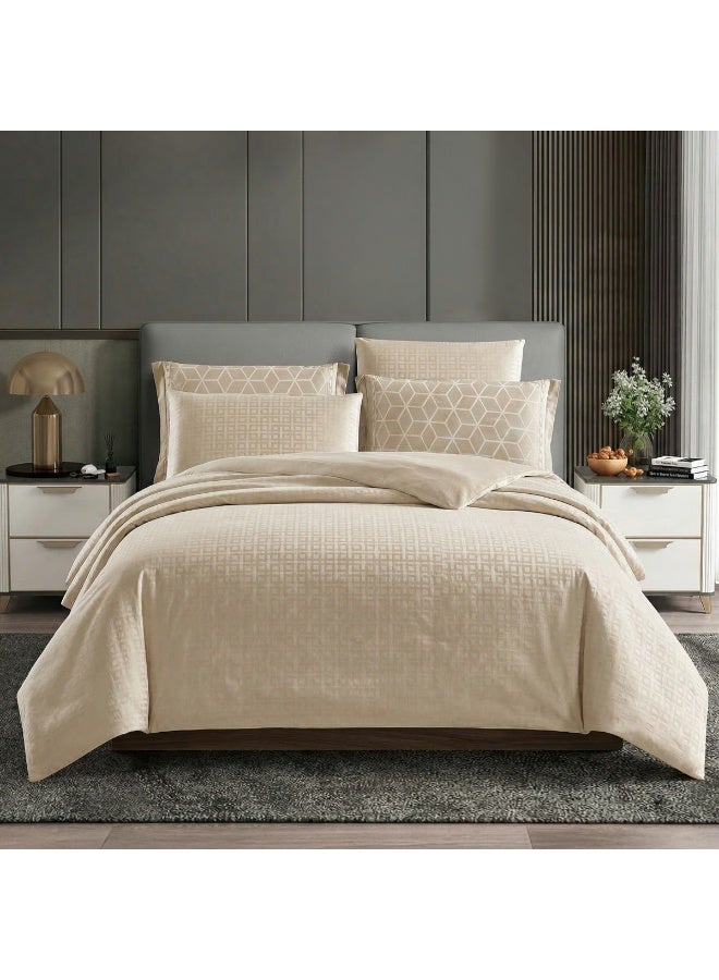 Donetella Geometric Duvet Set, King Size Fits 200x200 cm - 6-Pcs Bed Set, Brushed Microfiber Fabric - 1 Duvet Cover, 1 Fitted Sheet, 2 Pillow Shams, 2 Pillowcases (Filler Not Included) - Image 2