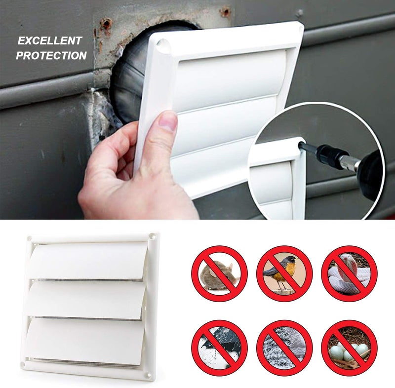 Funmit 6" Louvered Vent Cover 8" x 8" Oversize Outside Dimensions for Exterior Wall Vent Hood Outlet Airflow Vent Dryer Air Vent (White) - Image 5