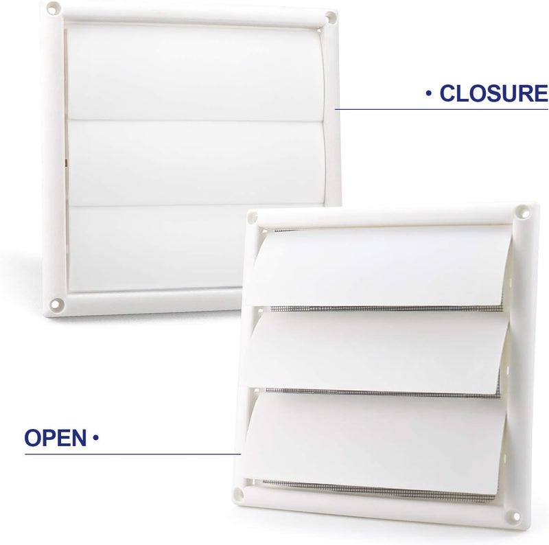 Funmit 6" Louvered Vent Cover 8" x 8" Oversize Outside Dimensions for Exterior Wall Vent Hood Outlet Airflow Vent Dryer Air Vent (White) - Image 4