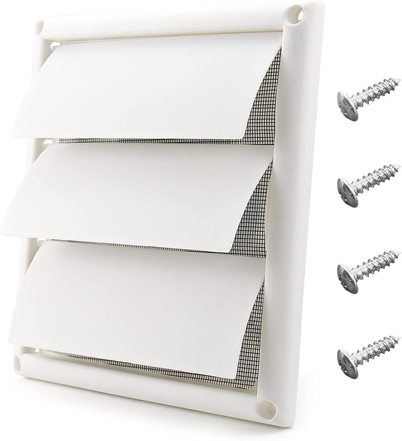 Funmit 6" Louvered Vent Cover 8" x 8" Oversize Outside Dimensions for Exterior Wall Vent Hood Outlet Airflow Vent Dryer Air Vent (White) - Image 1