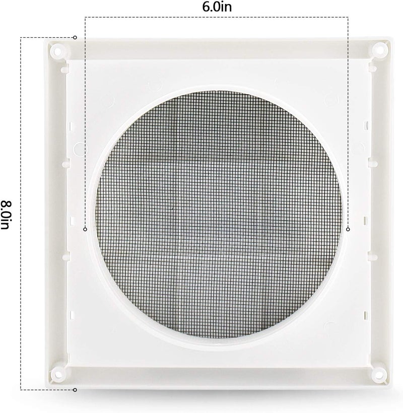 Funmit 6" Louvered Vent Cover 8" x 8" Oversize Outside Dimensions for Exterior Wall Vent Hood Outlet Airflow Vent Dryer Air Vent (White) - Image 3