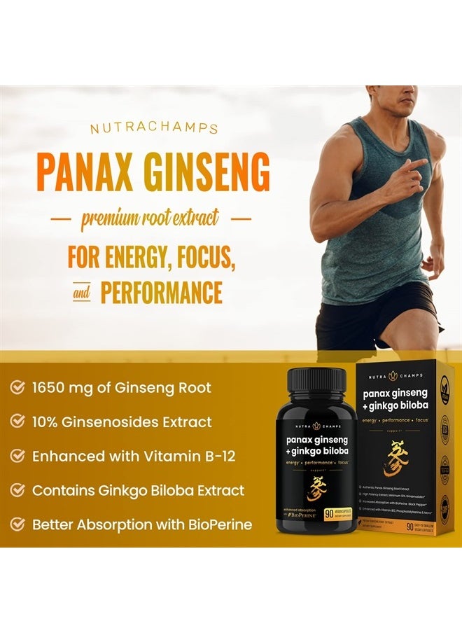 NutraChamps Korean Red Ginseng Root 1650mg | Ginseng and Ginkgo Biloba 120mg | Korean Red Panax Ginseng Capsules Double Strength | Vitamin B12, Acetyl L-Carnitine, Phosphatidylserine, Black Pepper | Energy, Focus  - Image 4