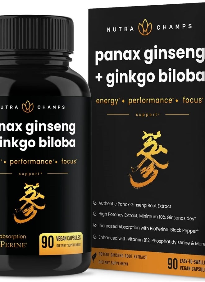 NutraChamps Korean Red Ginseng Root 1650mg | Ginseng and Ginkgo Biloba 120mg | Korean Red Panax Ginseng Capsules Double Strength | Vitamin B12, Acetyl L-Carnitine, Phosphatidylserine, Black Pepper | Energy, Focus  - Image 2