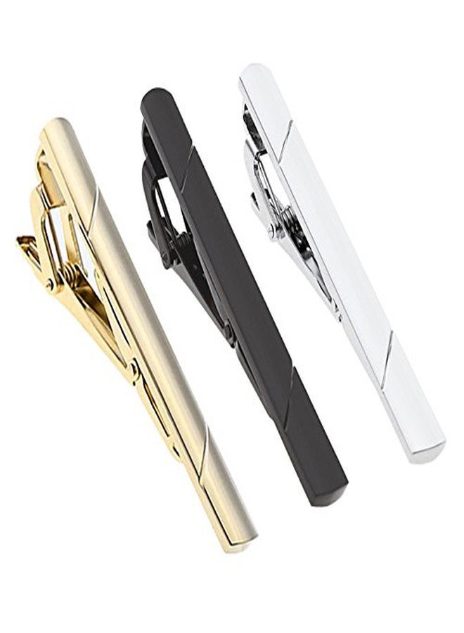 PiercingJ 3pcs Set Stainless Steel Exquisite GQ Classic Tie Bar Clip, Silver Golden Black Tone, 2.3Inches - Image 2