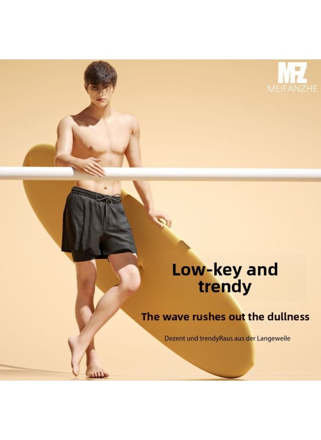 Generic - Mei Fanzhe Swimming Trunks Men's 2024 Anti-embarrassment Hot Spring Pants Swimming Cap Swimming Goggles Three-piece Set Of Swimming Equipment-Color:[gray Yk] Double Layer Swimming Trunks + Swimming Cap + Swimming Goggles- - Image 1