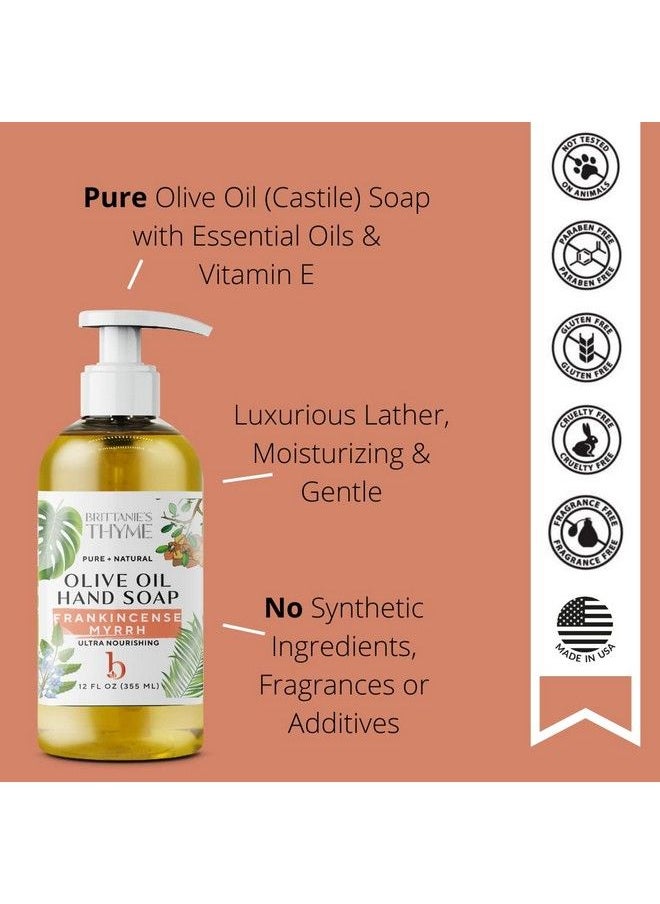 Brittanie's Thyme - Natural Hand Soap 12 Oz Pack Of 3 (Frankincense & Myrrh) Castile Soap Made Olive Oil Natural Luxurious Essential Oils & Vitamin E. Vegan & Gluten Free - Image 1