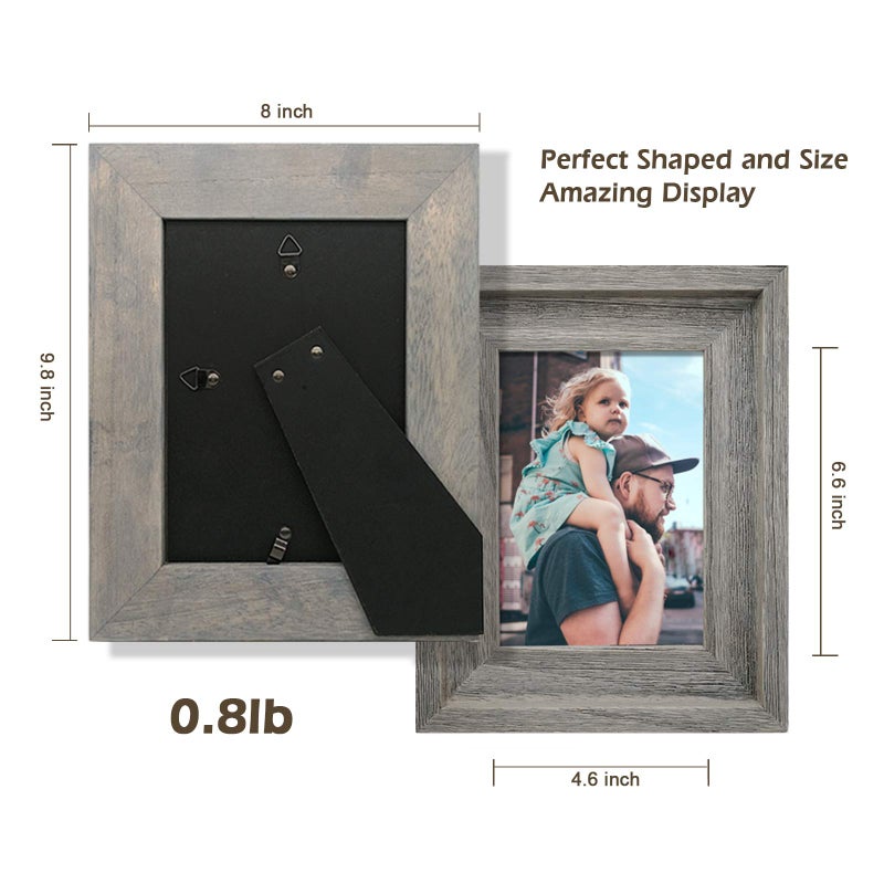 Eosglac Rustic 5x7 Picture Frame, Solid Wood with Glass Front, Wall Mounting or Tabletop Display, Weathered Grey - Image 4