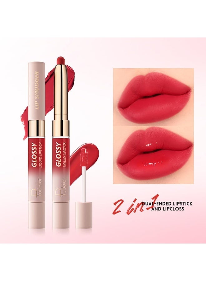 بوداير أحمر شفاه غير لامع ثنائي النهاية وملمع شفاه - 2 في 1 أحمر شفاه عالي الصبغة، يدوم طويلاً، مقاوم للتلطخ، مقاوم للتلطخ، مقاوم للتلطخ، مخملي ناعم، غير لاصق، مكياج شفاه نباتي وخالي من القسوة (برتقالي، 0.14 أونصة) - Image 3