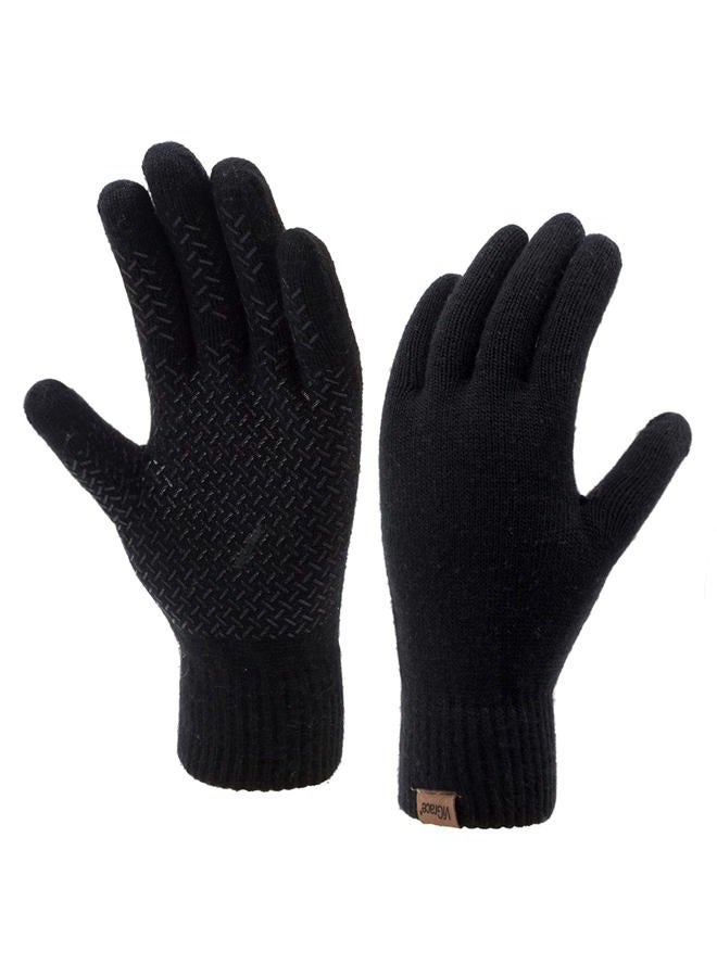 ViGrace Winter Touchscreen Gloves for Men Women Warm Anti-Slip Touch Screen Lined Knit Glove, Black, M - Image 1