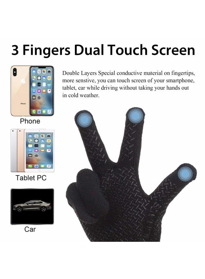 ViGrace Winter Touchscreen Gloves for Men Women Warm Anti-Slip Touch Screen Lined Knit Glove, Black, M - Image 2