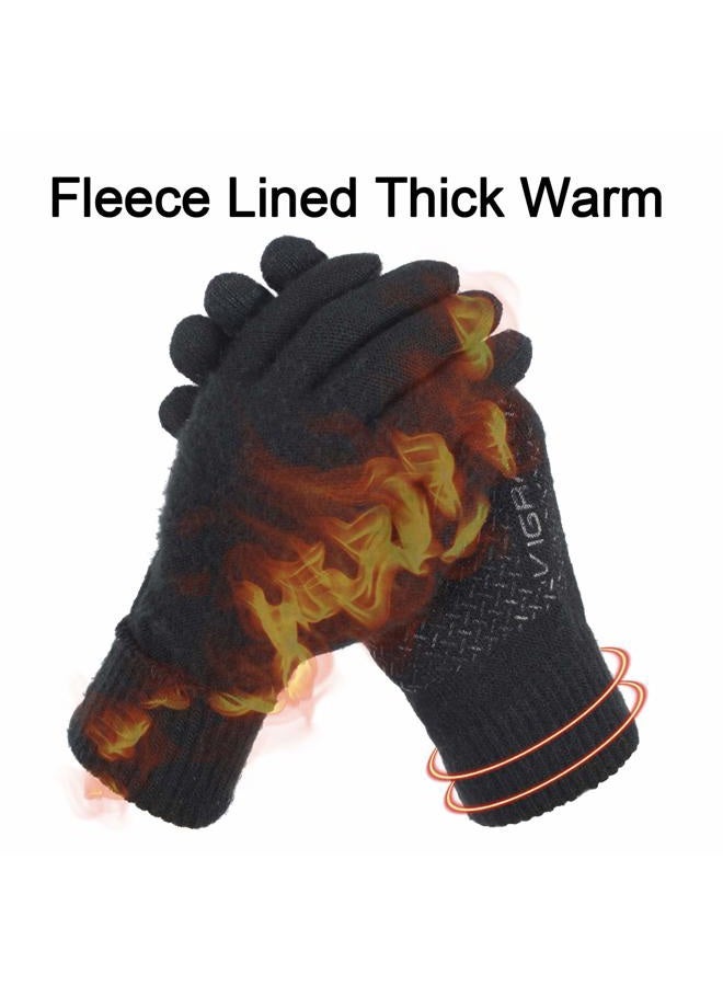 ViGrace Winter Touchscreen Gloves for Men Women Warm Anti-Slip Touch Screen Lined Knit Glove, Black, M - Image 4