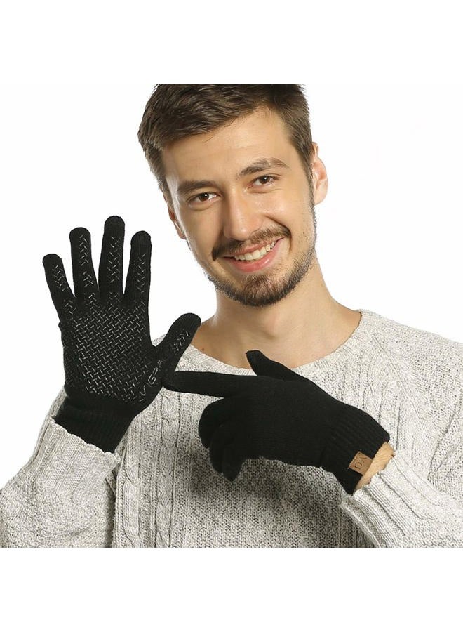 ViGrace Winter Touchscreen Gloves for Men Women Warm Anti-Slip Touch Screen Lined Knit Glove, Black, M - Image 5