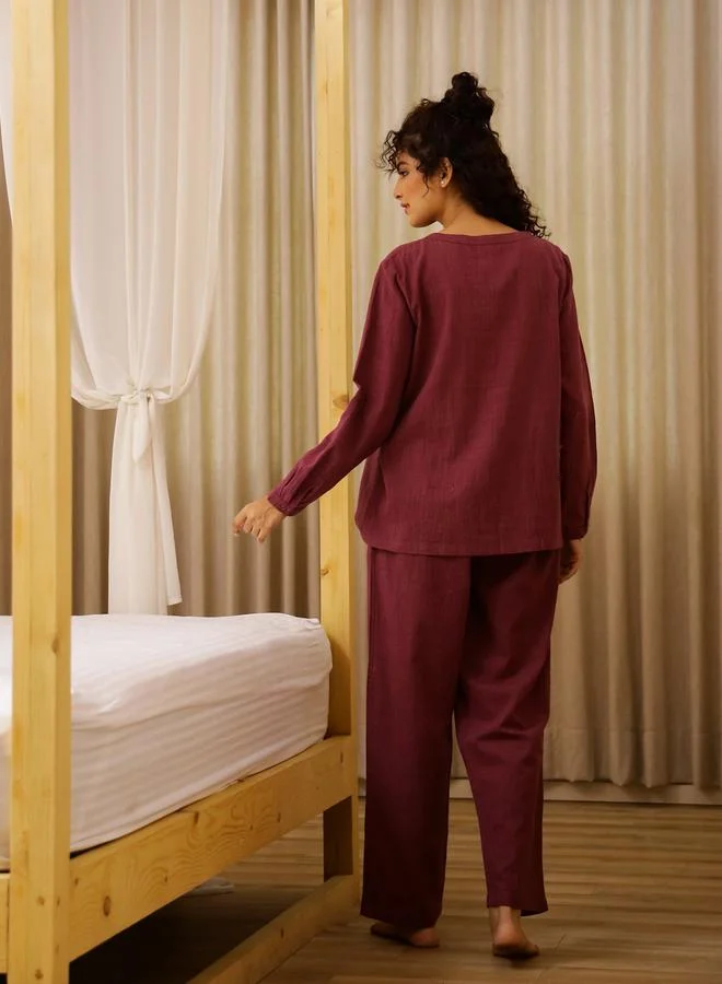 sanskrutihomes Sanskrutihomes Women Solid Long Sleeve Pure Cotton Shirt and Pyjama Set