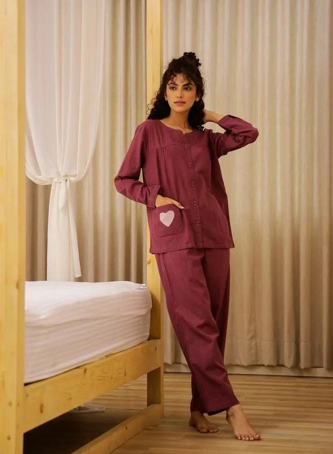 sanskrutihomes Sanskrutihomes Women Solid Long Sleeve Pure Cotton Shirt and Pyjama Set