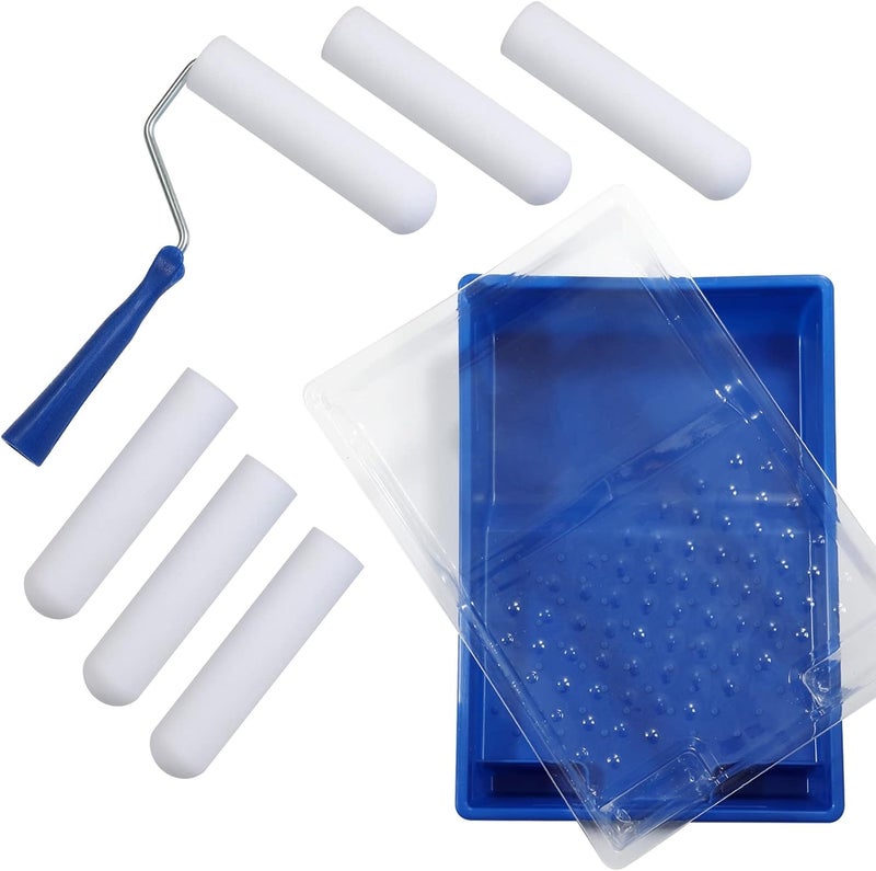 NANJA Paint Roller-High Density Foam Small Paint Roller 6 Inch, Mini Roller Set with Tray, Sponge Roller Refills, Finest Finish Foam Rollers for Use with All Paints,9 Piece - Image 1