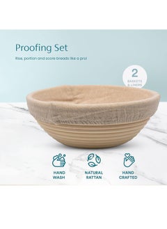 Kook Kook Proofing Set, Sourdough Bread, 2 Rattan 9 Inch Banneton Baskets, 2 Basket Covers, Metal Scraper, Plastic Scraper, Scoring Lame, 5 Blades and Case, Baking Kit, Dough Bowls, Round Shape  - Image 2