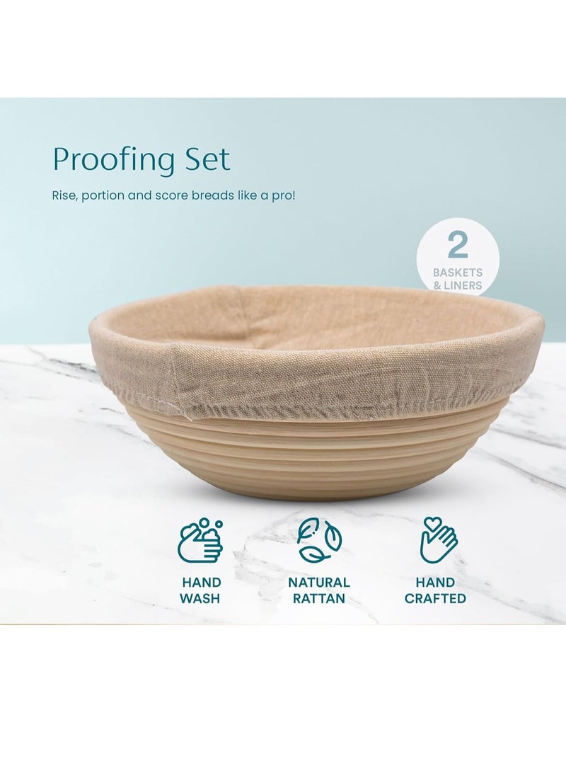 Kook Kook Proofing Set, Sourdough Bread, 2 Rattan 9 Inch Banneton Baskets, 2 Basket Covers, Metal Scraper, Plastic Scraper, Scoring Lame, 5 Blades and Case, Baking Kit, Dough Bowls, Round Shape  - Image 2