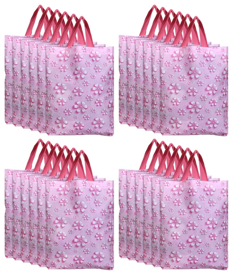 Kuber Industries Non Woven Flower Print Carry Bags with Handles - F_26_KUBBMART016972 - (Pink, 26 cm x 11 cm x 38 cm) -Eco friendly material & paper, Pack of 24 - Image 1