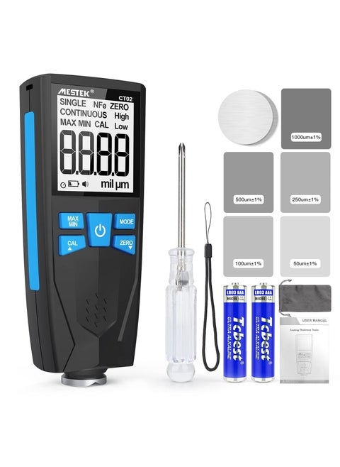 Paint Thickness Gauge MESTEK Digital Car Coating Thickness Gauge Tester, Paint Mil Thickness Meter Gauge Large LCD with Backlight, Resolution 0.01mils Automatic F/NF