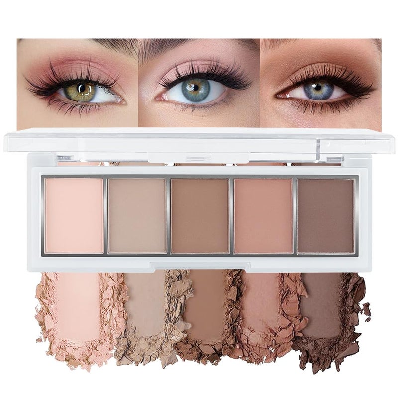 Hxssll Matte Nude Eyeshadow Palette â€“ 5-Color Neutral Peach Brown & Taupe Eye Shadow, High Pigment Blendable Long-Lasting Soft Nude Makeup Palette for Daily Natural Looks, Mature Eyes, Blue Green Brown Eyes - Image 1