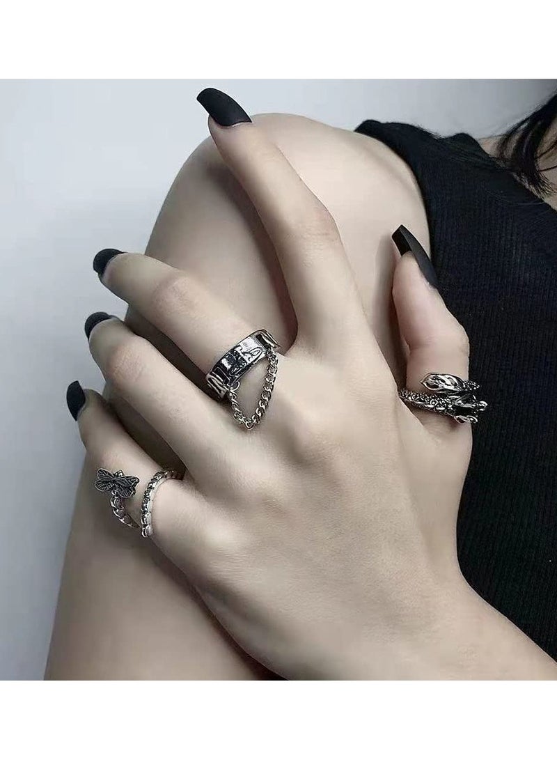 SOLARAE Silver Plated Rings Set Cute Animal Open Pack Vintage Goth Hippie Matching and Stylish Snake Hug Lucky Face for Couples Gift Women Men Girls 12Pcs - Image 2