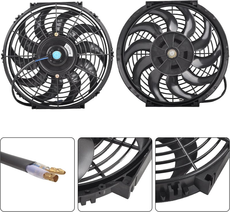 GESEXI 12 Inch Slim Fan Push Pull Electric Radiator Cooling Fan Universal High Performance 12V 80W Motor with Fan Mounting Kit (Black) - Image 2