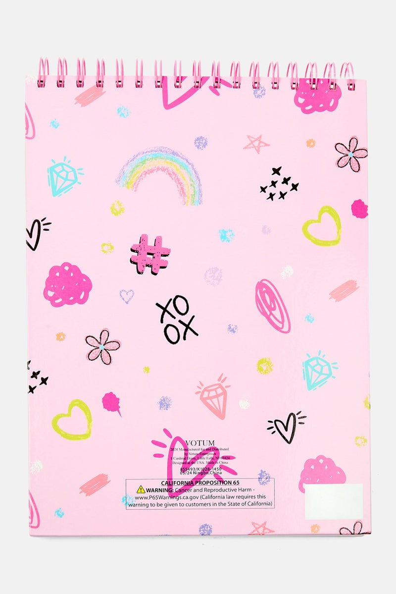 VOTUM All Over Print Spiral Sketchbook With 28 Stickers And 12 Pens 30 H x 23 L x 2 W cm, Pink Combo - Image 2