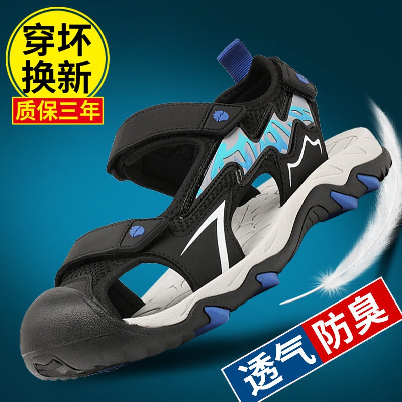 Summer Youth Casual Outdoor Velcro Lightweight Sandals Men'S Hollow Breathable Boys Non-Slip Soft Bottom Beach Shoes - Image 2