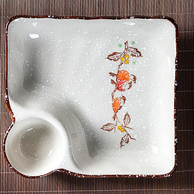 FYUEROPA Ceramic Dumpling Plate with Dipping Saucer Sushi Dish Serving Plate Chips and Snack Plate 75 Inch  Set of 2 Black - Image 3