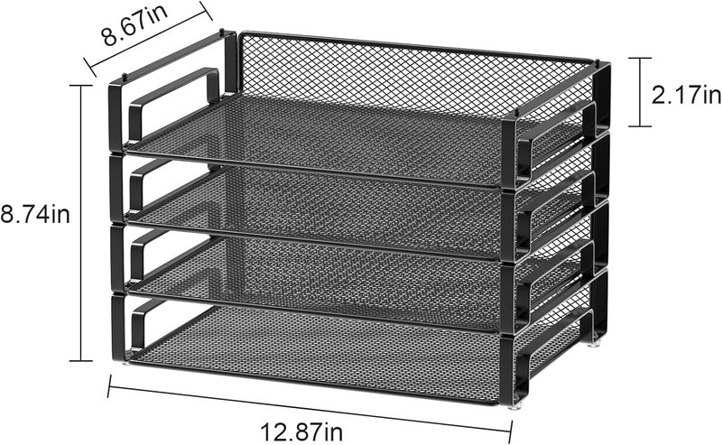 Samstar 4 Pack Stackable Letter Paper Tray, Desk File Organizer Paper Sorter for Letter/A4 Size Folders Documents, Mesh Made - Image 3